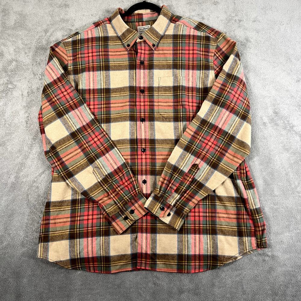LL Bean Scotch Plaid Heavy Flannel Men's XL Apple Cinnamon Lumberjack NWT